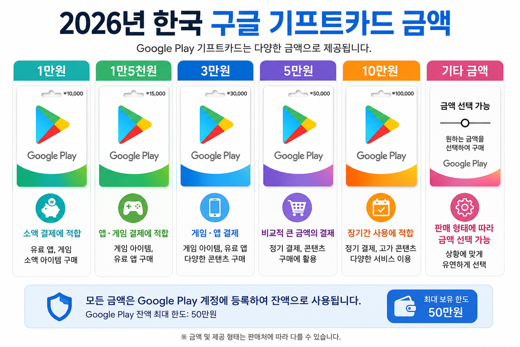 2026년 한국 구글 기프트카드 금액